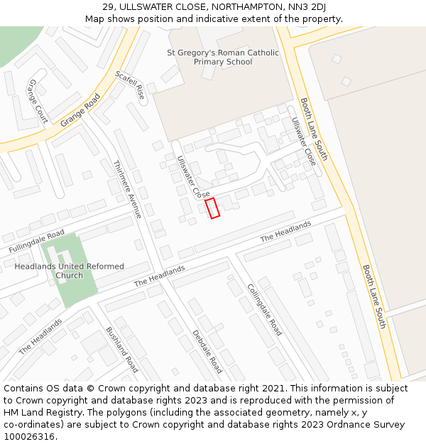 29, ULLSWATER CLOSE, NORTHAMPTON, NN3 2DJ: Location map and indicative extent of plot