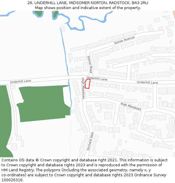 29, UNDERHILL LANE, MIDSOMER NORTON, RADSTOCK, BA3 2RU: Location map and indicative extent of plot