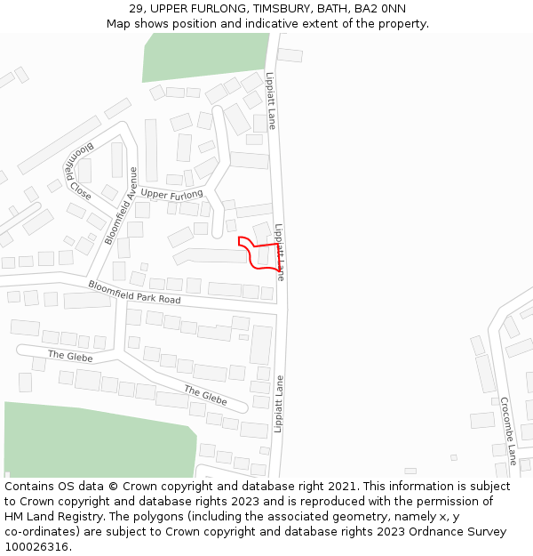 29, UPPER FURLONG, TIMSBURY, BATH, BA2 0NN: Location map and indicative extent of plot