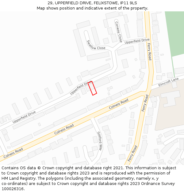 29, UPPERFIELD DRIVE, FELIXSTOWE, IP11 9LS: Location map and indicative extent of plot