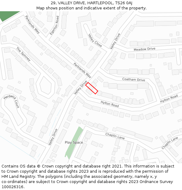 29, VALLEY DRIVE, HARTLEPOOL, TS26 0AJ: Location map and indicative extent of plot