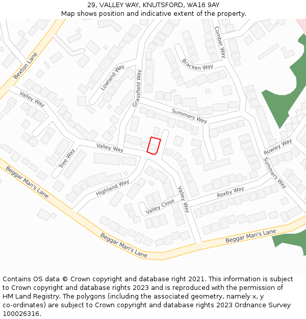 29, VALLEY WAY, KNUTSFORD, WA16 9AY: Location map and indicative extent of plot