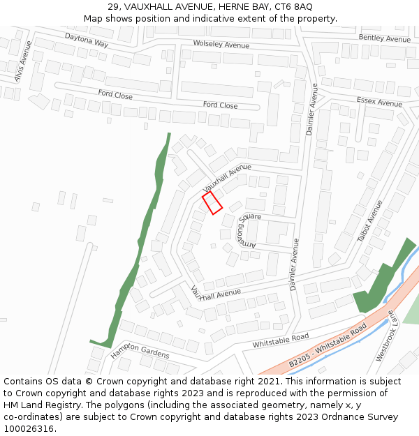 29, VAUXHALL AVENUE, HERNE BAY, CT6 8AQ: Location map and indicative extent of plot