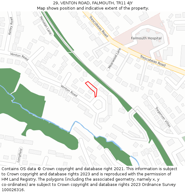 29, VENTON ROAD, FALMOUTH, TR11 4JY: Location map and indicative extent of plot