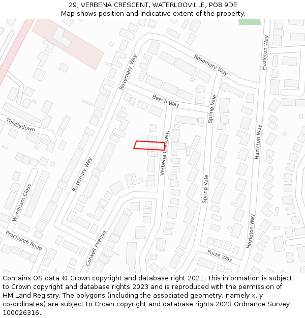 29, VERBENA CRESCENT, WATERLOOVILLE, PO8 9DE: Location map and indicative extent of plot