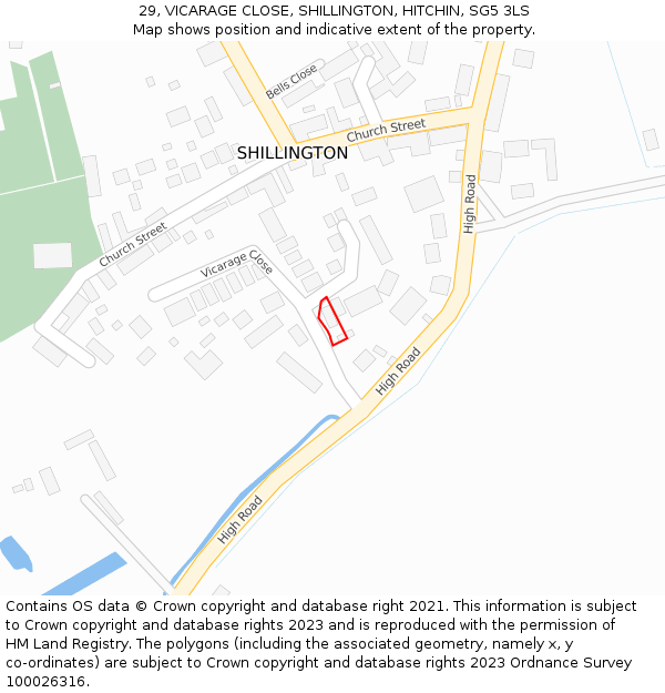 29, VICARAGE CLOSE, SHILLINGTON, HITCHIN, SG5 3LS: Location map and indicative extent of plot