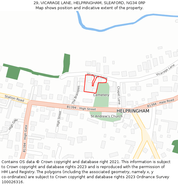 29, VICARAGE LANE, HELPRINGHAM, SLEAFORD, NG34 0RP: Location map and indicative extent of plot
