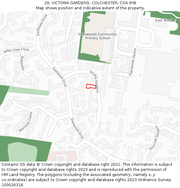 29, VICTORIA GARDENS, COLCHESTER, CO4 9YB: Location map and indicative extent of plot