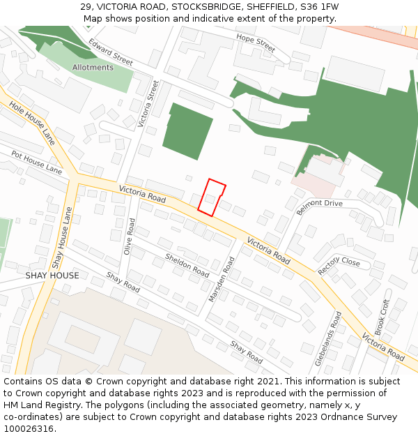 29, VICTORIA ROAD, STOCKSBRIDGE, SHEFFIELD, S36 1FW: Location map and indicative extent of plot