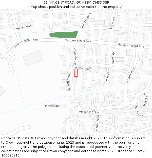 29, VINCENT ROAD, GRIMSBY, DN33 3SF: Location map and indicative extent of plot