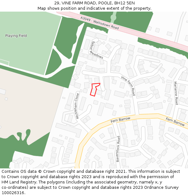 29, VINE FARM ROAD, POOLE, BH12 5EN: Location map and indicative extent of plot