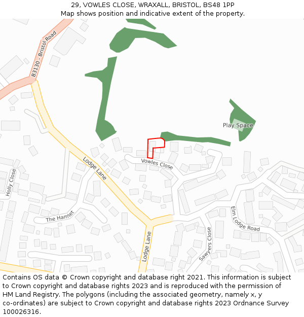 29, VOWLES CLOSE, WRAXALL, BRISTOL, BS48 1PP: Location map and indicative extent of plot