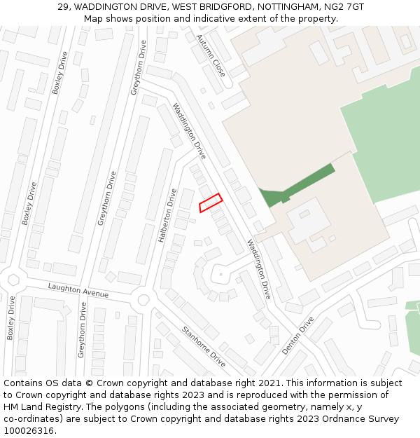 29, WADDINGTON DRIVE, WEST BRIDGFORD, NOTTINGHAM, NG2 7GT: Location map and indicative extent of plot