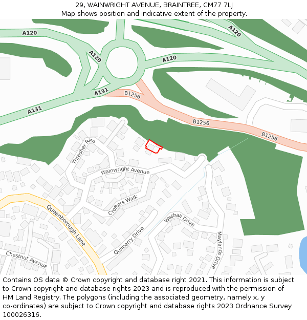 29, WAINWRIGHT AVENUE, BRAINTREE, CM77 7LJ: Location map and indicative extent of plot