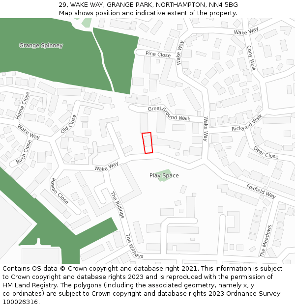 29, WAKE WAY, GRANGE PARK, NORTHAMPTON, NN4 5BG: Location map and indicative extent of plot