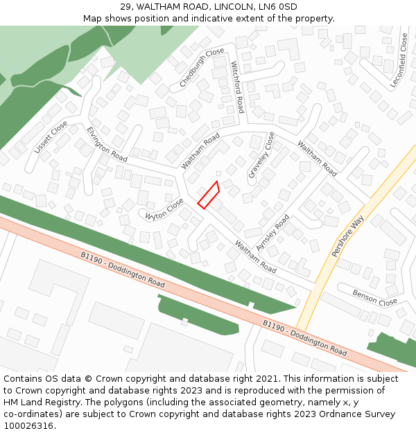 29, WALTHAM ROAD, LINCOLN, LN6 0SD: Location map and indicative extent of plot