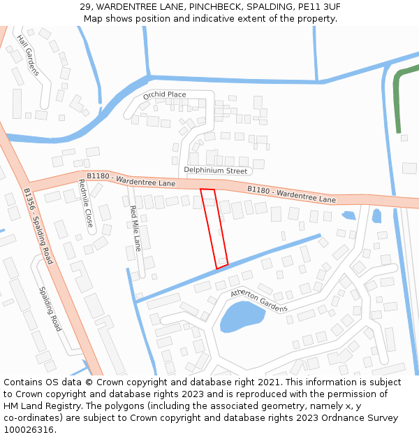 29, WARDENTREE LANE, PINCHBECK, SPALDING, PE11 3UF: Location map and indicative extent of plot