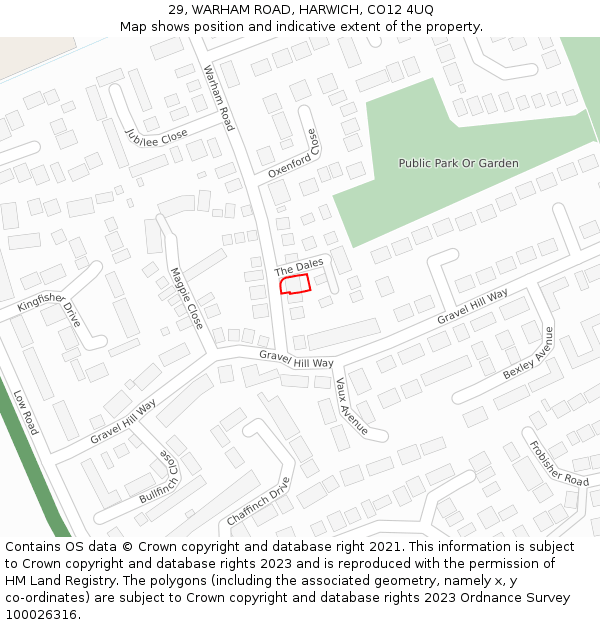 29, WARHAM ROAD, HARWICH, CO12 4UQ: Location map and indicative extent of plot