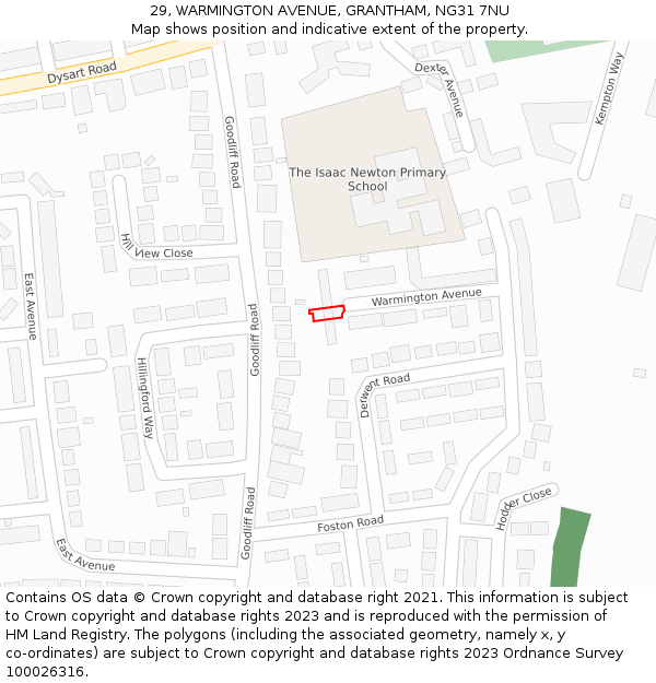 29, WARMINGTON AVENUE, GRANTHAM, NG31 7NU: Location map and indicative extent of plot