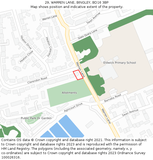 29, WARREN LANE, BINGLEY, BD16 3BP: Location map and indicative extent of plot