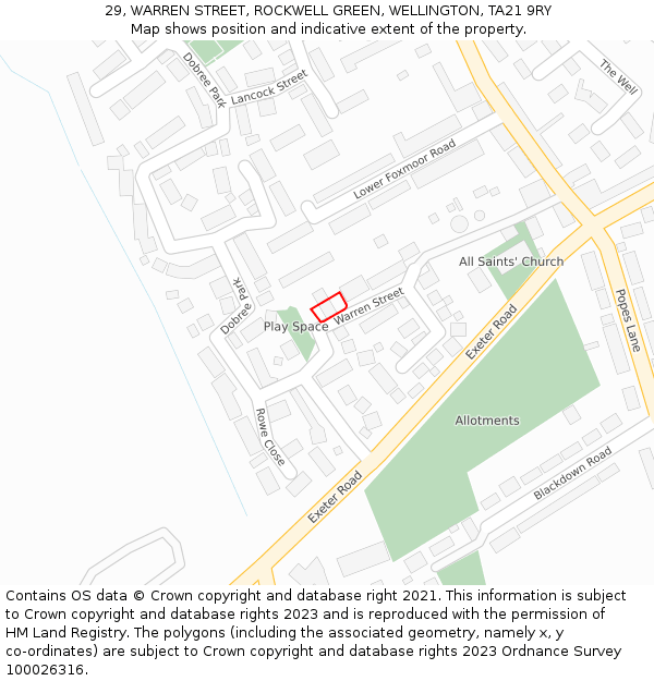 29, WARREN STREET, ROCKWELL GREEN, WELLINGTON, TA21 9RY: Location map and indicative extent of plot