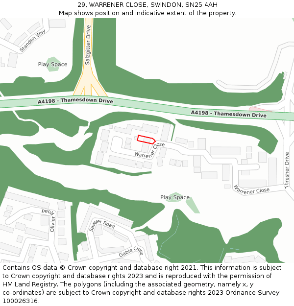 29, WARRENER CLOSE, SWINDON, SN25 4AH: Location map and indicative extent of plot