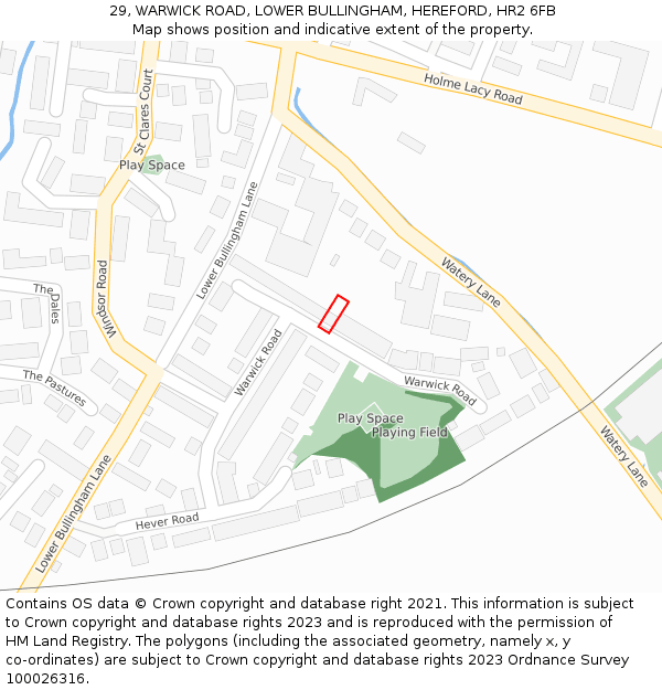 29, WARWICK ROAD, LOWER BULLINGHAM, HEREFORD, HR2 6FB: Location map and indicative extent of plot