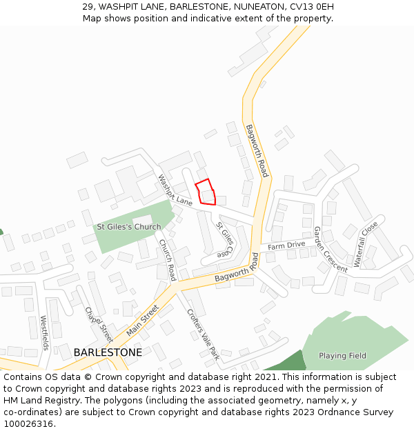 29, WASHPIT LANE, BARLESTONE, NUNEATON, CV13 0EH: Location map and indicative extent of plot