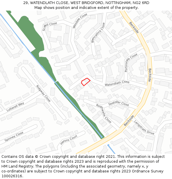 29, WATENDLATH CLOSE, WEST BRIDGFORD, NOTTINGHAM, NG2 6RD: Location map and indicative extent of plot