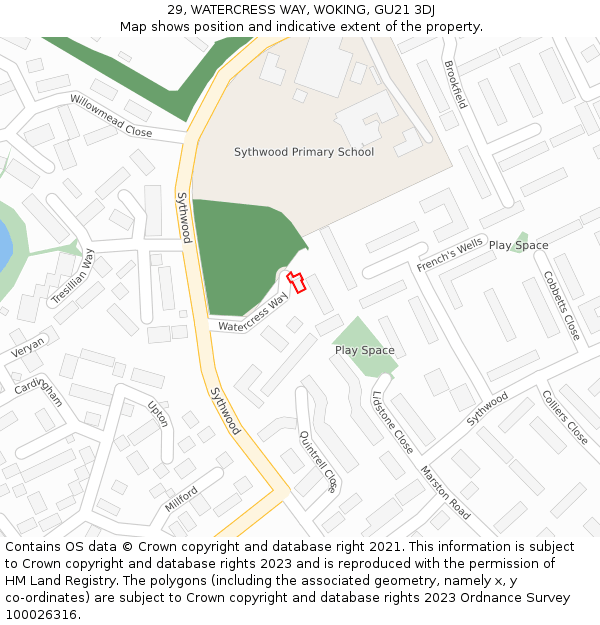 29, WATERCRESS WAY, WOKING, GU21 3DJ: Location map and indicative extent of plot