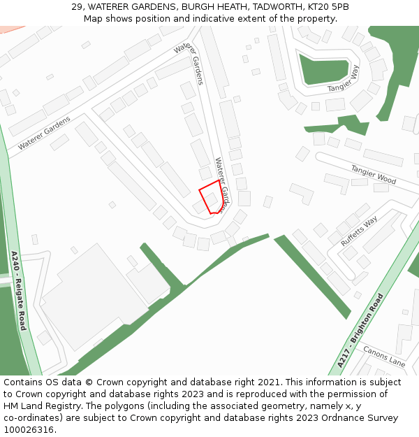 29, WATERER GARDENS, BURGH HEATH, TADWORTH, KT20 5PB: Location map and indicative extent of plot