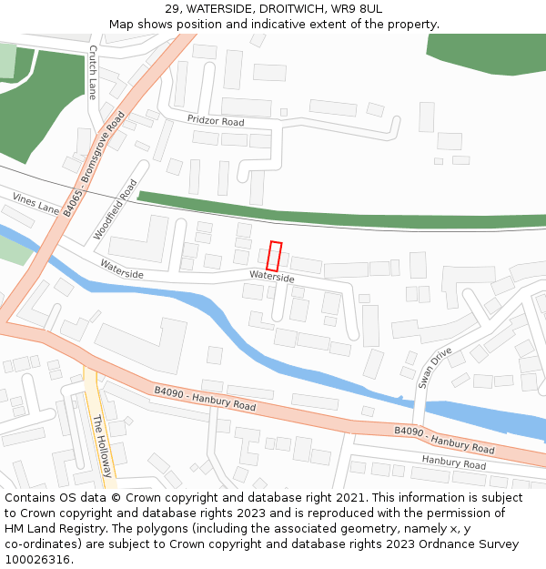 29, WATERSIDE, DROITWICH, WR9 8UL: Location map and indicative extent of plot
