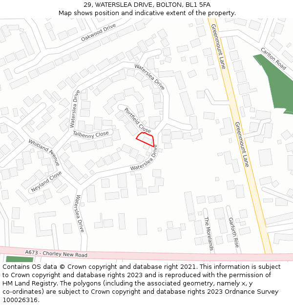 29, WATERSLEA DRIVE, BOLTON, BL1 5FA: Location map and indicative extent of plot