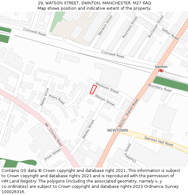 29, WATSON STREET, SWINTON, MANCHESTER, M27 6AQ: Location map and indicative extent of plot