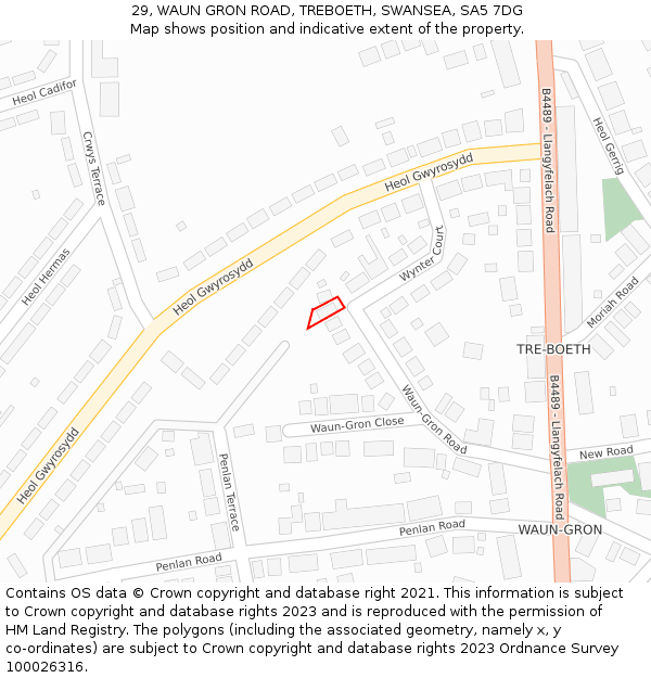 29, WAUN GRON ROAD, TREBOETH, SWANSEA, SA5 7DG: Location map and indicative extent of plot