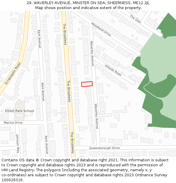 29, WAVERLEY AVENUE, MINSTER ON SEA, SHEERNESS, ME12 2JL: Location map and indicative extent of plot