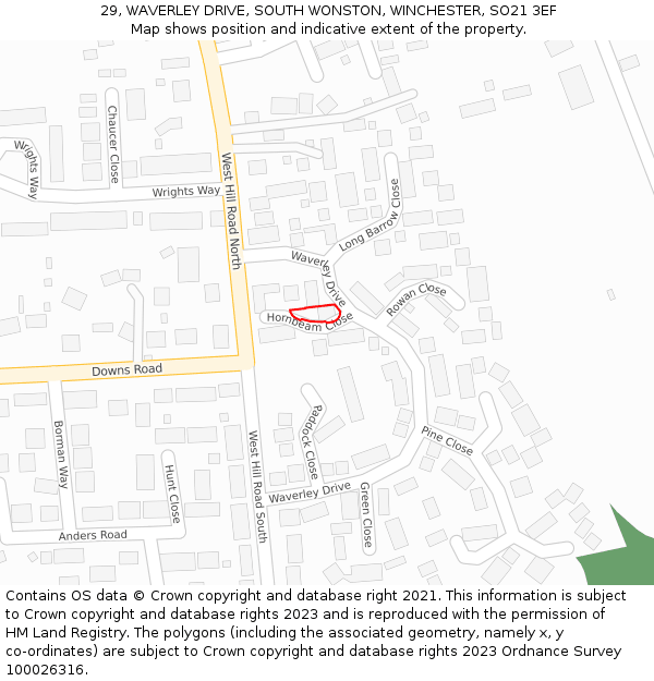 29, WAVERLEY DRIVE, SOUTH WONSTON, WINCHESTER, SO21 3EF: Location map and indicative extent of plot