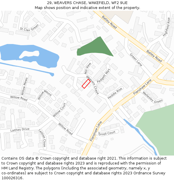 29, WEAVERS CHASE, WAKEFIELD, WF2 9UE: Location map and indicative extent of plot