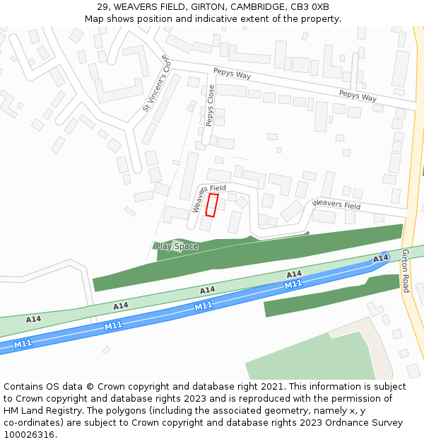 29, WEAVERS FIELD, GIRTON, CAMBRIDGE, CB3 0XB: Location map and indicative extent of plot