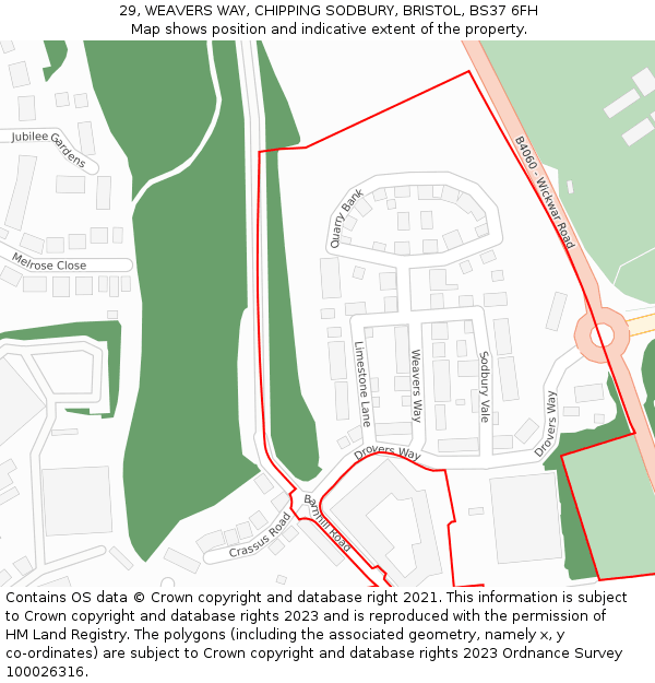 29, WEAVERS WAY, CHIPPING SODBURY, BRISTOL, BS37 6FH: Location map and indicative extent of plot