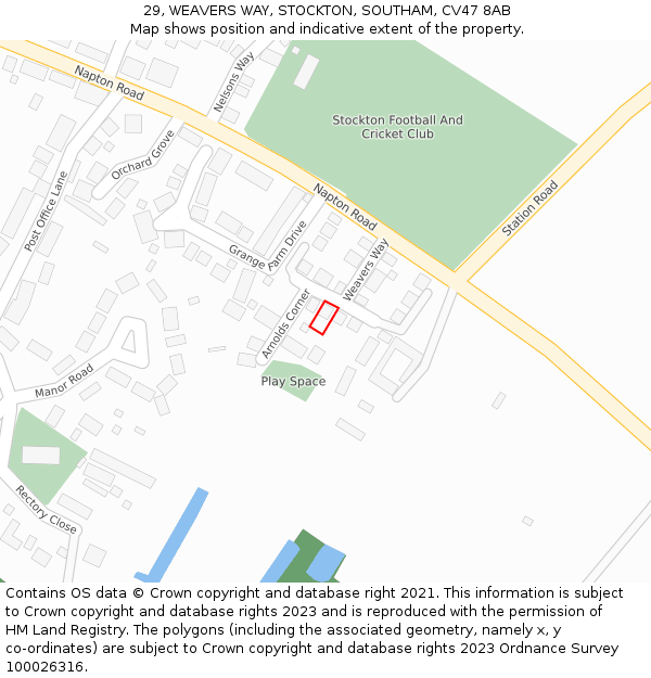 29, WEAVERS WAY, STOCKTON, SOUTHAM, CV47 8AB: Location map and indicative extent of plot