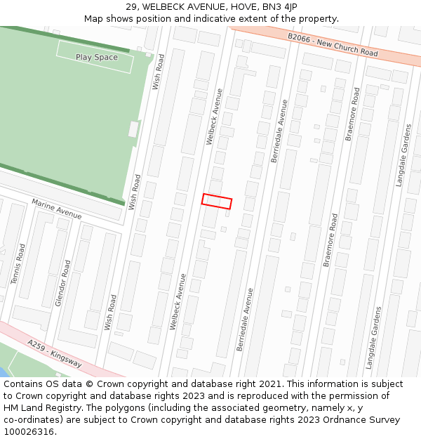 29, WELBECK AVENUE, HOVE, BN3 4JP: Location map and indicative extent of plot