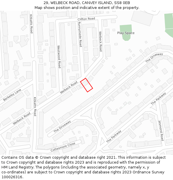 29, WELBECK ROAD, CANVEY ISLAND, SS8 0EB: Location map and indicative extent of plot