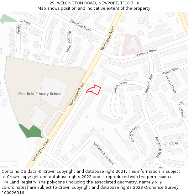 29, WELLINGTON ROAD, NEWPORT, TF10 7HX: Location map and indicative extent of plot