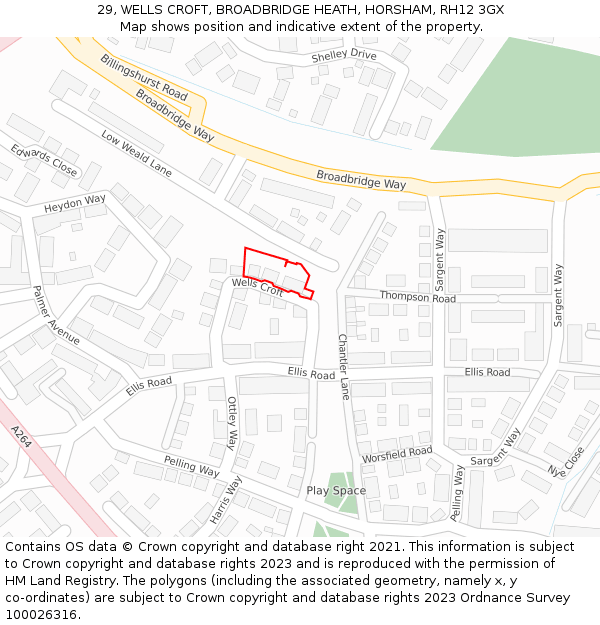 29, WELLS CROFT, BROADBRIDGE HEATH, HORSHAM, RH12 3GX: Location map and indicative extent of plot