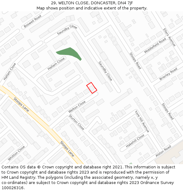 29, WELTON CLOSE, DONCASTER, DN4 7JF: Location map and indicative extent of plot