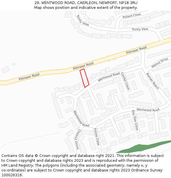 29, WENTWOOD ROAD, CAERLEON, NEWPORT, NP18 3RU: Location map and indicative extent of plot