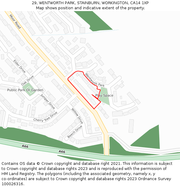 29, WENTWORTH PARK, STAINBURN, WORKINGTON, CA14 1XP: Location map and indicative extent of plot