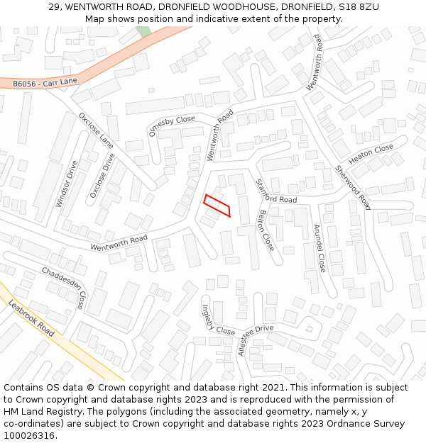 29, WENTWORTH ROAD, DRONFIELD WOODHOUSE, DRONFIELD, S18 8ZU: Location map and indicative extent of plot