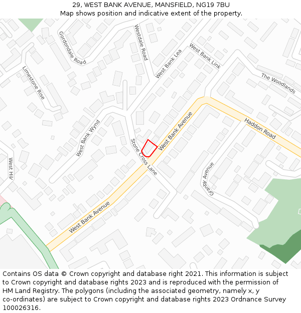 29, WEST BANK AVENUE, MANSFIELD, NG19 7BU: Location map and indicative extent of plot